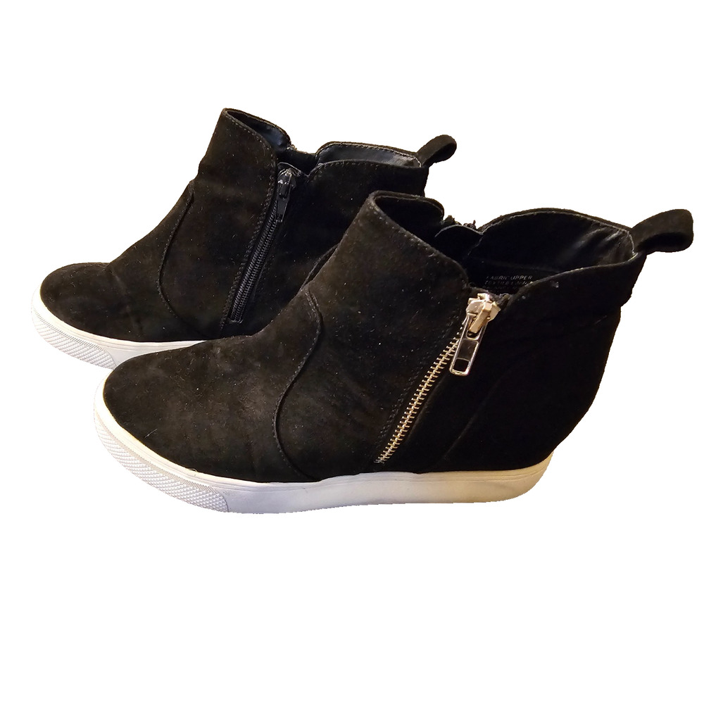 No Call Womens Wedge Black Perforated High Top Sneaker Boot White Sole Size 8.5